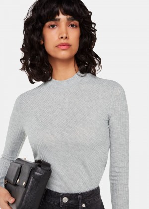 Whistles Diagonal Rib Crew Neck Top Grey | US-26970EVYS