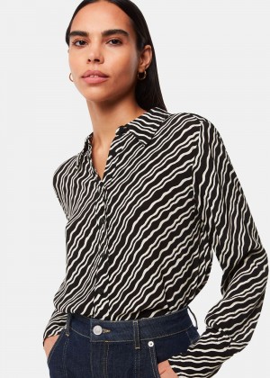 Whistles Diagonal Ripple Print Shirts Black / Multicolor | US-47608TEMG