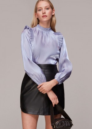 Whistles Diana Iridescent Frill Top Purple | US-75693KBIU