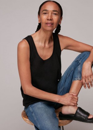 Whistles Easy Basic Vest Top Black | US-63701KYVA