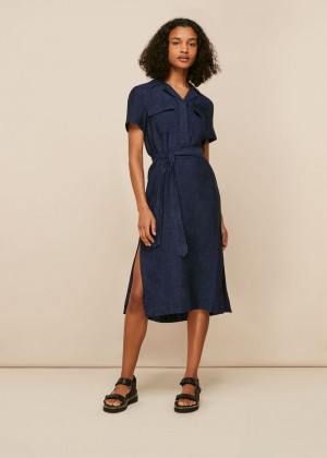 Whistles Easy Linen Shirt Dress Dark Blue | US-71406NKEX