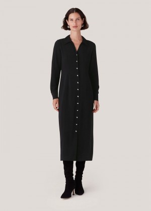 Whistles Elena Shirt Dress Black | US-50346UKWS