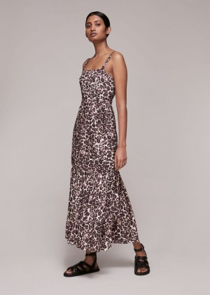 Whistles Eleta Leopard Silk Mix Dress Leopard | US-30149VANY