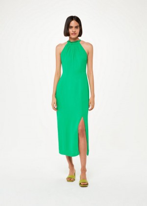 Whistles Eliza Halterneck Midi Dress Green | US-42380JSDK