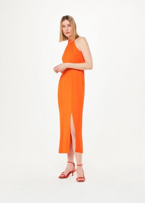 Whistles Eliza Halterneck Midi Dress Orange | US-19852WYTB