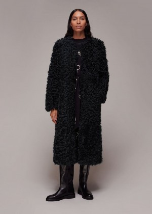 Whistles Eliza Shearling Coat Dark Grey | US-64238BEDU