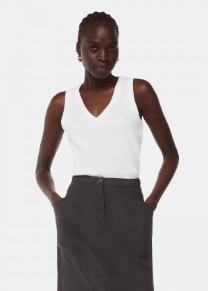 Whistles Ellis V Neck Jersey Vest White | US-07216UHCJ