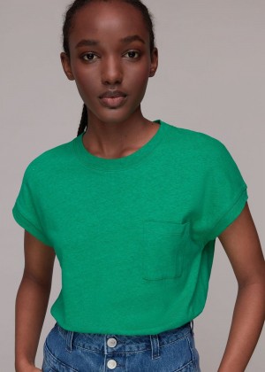 Whistles Ember Linen Mix Pocket T-Shirt Green | US-96230TSWA