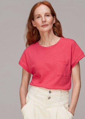 Whistles Ember Linen Mix Pocket T-Shirt Pink | US-69435ZHAT