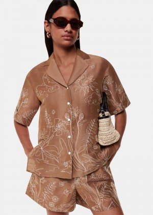 Whistles Embroidered Scribble Shirts Brown / Multicolor | US-79458VEXI