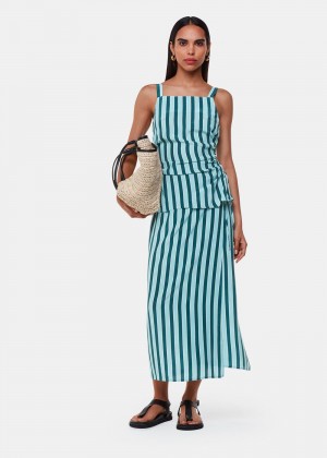 Whistles Emily Tonal Stripe Midi Skirts Turquoise / Multicolor | US-67498FSOT