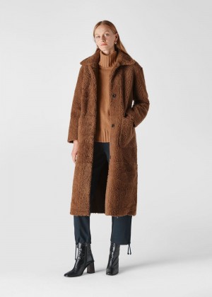 Whistles Erika Shearling Teddy Coat Brown | US-85203GHYI