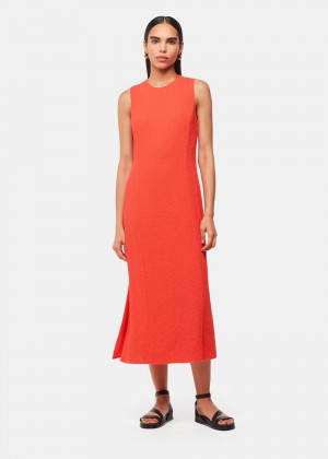 Whistles Erin Texture Midi Dress Coral | US-36805MYKW