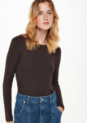 Whistles Essential Ribbed Crew Top Brown | US-12548SPRU