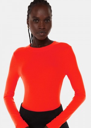 Whistles Essential Ribbed Crew Top Red | US-97423GFSZ