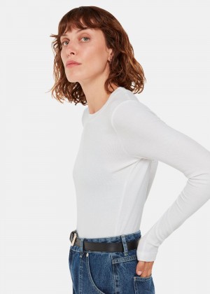 Whistles Essential Ribbed Crew Top White | US-08396RHXJ