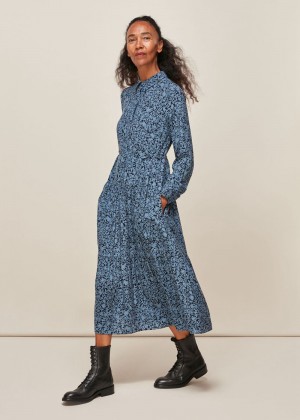 Whistles Eucalyptus Print Dress Blue | US-52741KRSZ