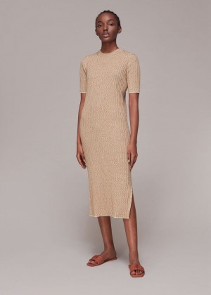 Whistles Eva Rib Knit Midi Dress Beige | US-72614IEMQ