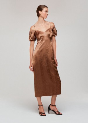 Whistles Faye Bardot Dress Brown | US-06257NRUZ