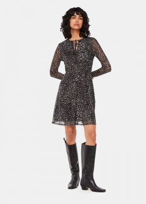 Whistles Feather Leopard Flippy Dress Black / Multicolor | US-69713GNXP