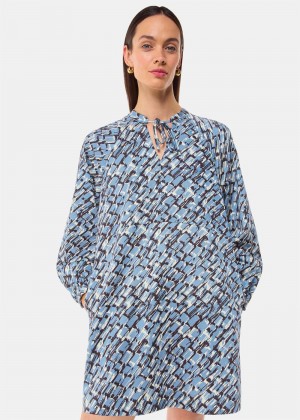 Whistles Feathered Wing Marnie Dress Blue / Multicolor | US-98146EBAW