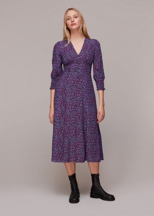 Whistles Floral Garden Midi Dress Purple / Multicolor | US-28153GRSX