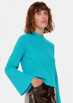 Whistles Fluted Sleeve Knitwear Turquoise | US-15974OTMN