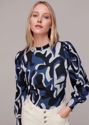 Whistles Foliage Jacquard Sweatshirt Navy / Multicolor | US-43608NYKB