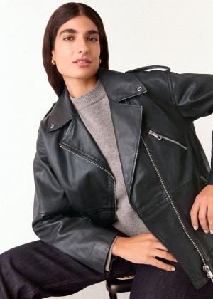 Whistles Freja Biker Leather Jacket Black | US-27918YOIX