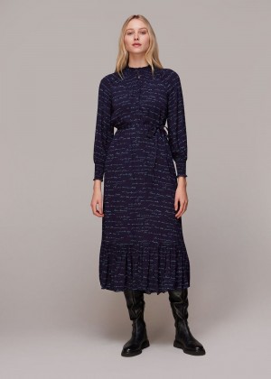 Whistles French Handwriting Midi Dress Navy / Multicolor | US-20493ZGDY