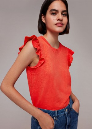 Whistles Frill Cap Sleeve T-Shirt Red | US-52847JONK