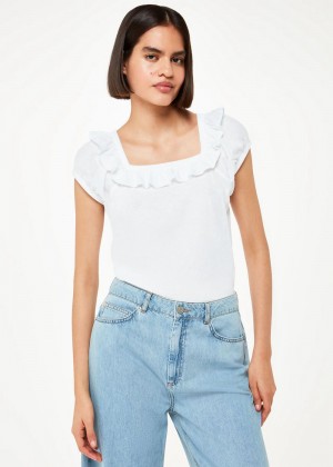 Whistles Frill Square Neck Top White | US-60923FHLX