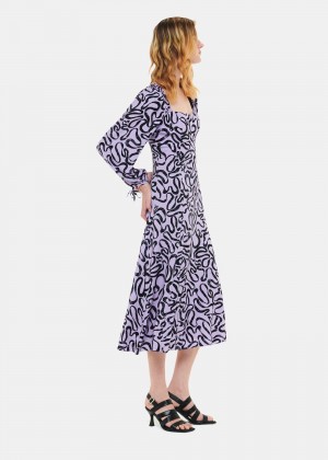 Whistles Georgie Ribbon Print Dress Purple / Multicolor | US-74923SLBV