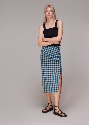 Whistles Gingham Ruched Front Skirts Blue / Multicolor | US-15896KJBC