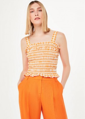 Whistles Gingham Saskia Strappy Top Orange / Multicolor | US-72163CGQX