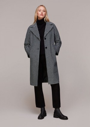 Whistles Gingham Wool Cocoon Coat Black / Multicolor | US-72416GSQF