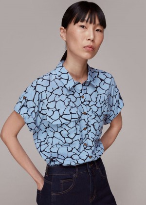 Whistles Giraffe Print Pocket Shirts Blue / Multicolor | US-92637UWBL