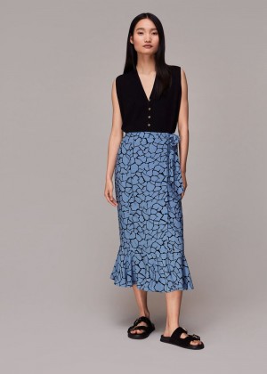 Whistles Giraffe Print Wrap Skirts Blue / Multicolor | US-83751BESF