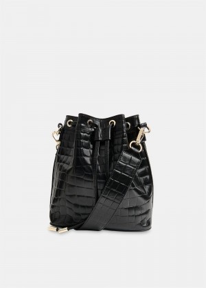 Whistles Giulia Croc Bucket Bags Black | US-30824DNEG