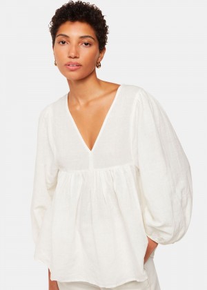 Whistles Gloria Linen Blend Blouse White | US-95482LWGF