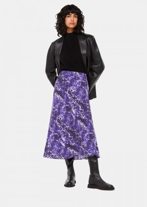 Whistles Glossy Leopard Bias Skirts Purple / Multicolor | US-13740WRYZ