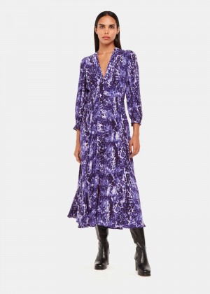 Whistles Glossy Leopard Midi Dress Purple / Multicolor | US-26704LSWA