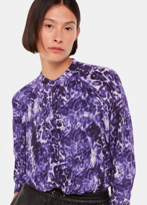 Whistles Glossy Leopard Raglan Shirts Purple / Multicolor | US-94837PEDC