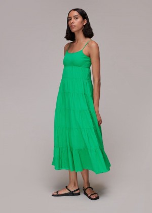 Whistles Grace Tiered Midi Dress Green | US-97401HQZK