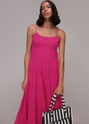 Whistles Grace Tiered Midi Dress Pink | US-79842UYOZ