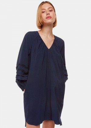 Whistles Grace V Neck Dress Navy | US-41369YIZJ