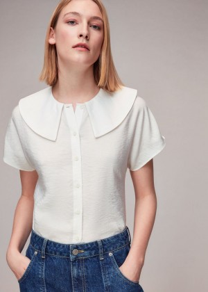 Whistles Greta Collar Top White | US-58021OWRB