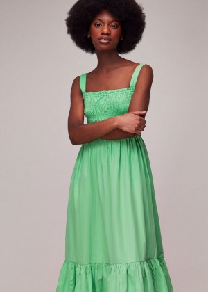 Whistles Greta Ruched Poplin Dress Green | US-40721COUG