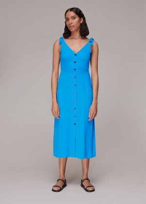 Whistles Hanna Tie Shoulder Dress Blue | US-30718QJLI