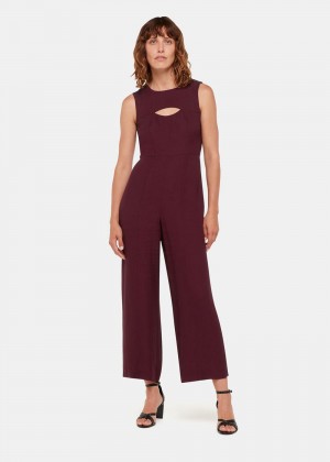 Whistles Harley Cut Out Jumpsuit Burgundy | US-82371RUMG